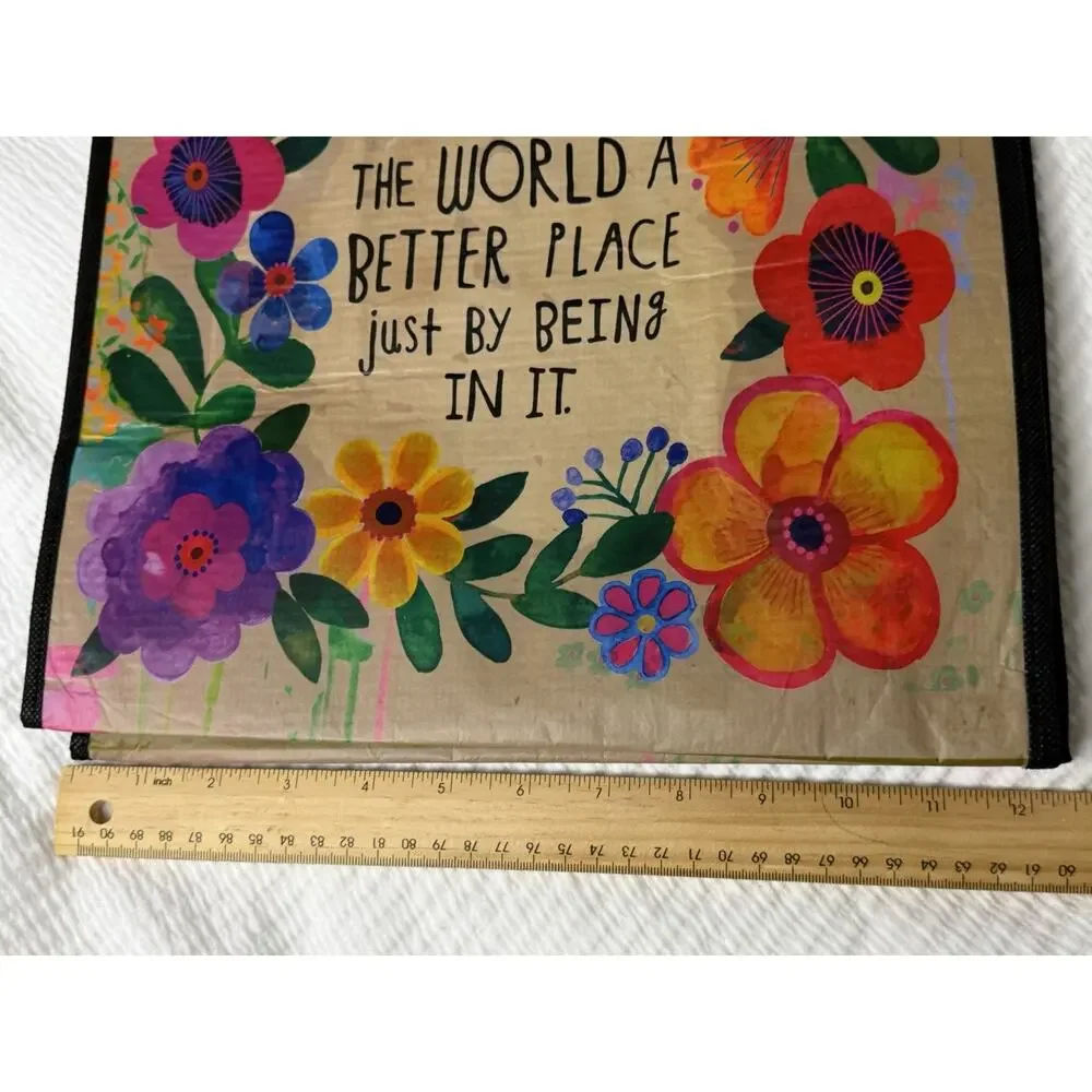 NW/OT Natural Life Reusable Tote Grocery Floral L Happy Bag You Make The World